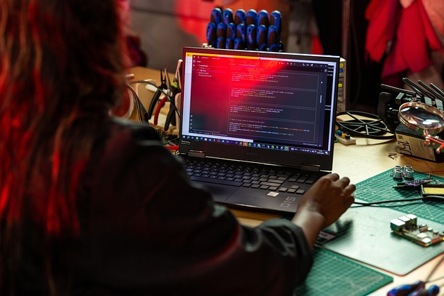software developer coding modern workspace laptop